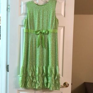 Lime Green Silk Dress with Green Ribbon Belt EUC
